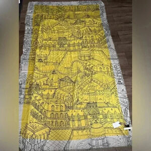 [42*72”]Galeries Lafayette City Scene Modal Scarf-  Fringed trim